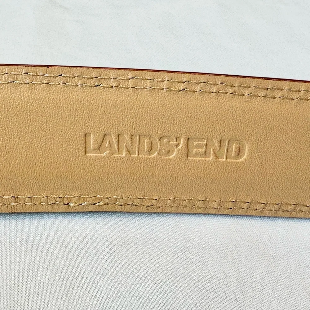 Lands' End Men's Tan Leather Belt with Gold Buckle